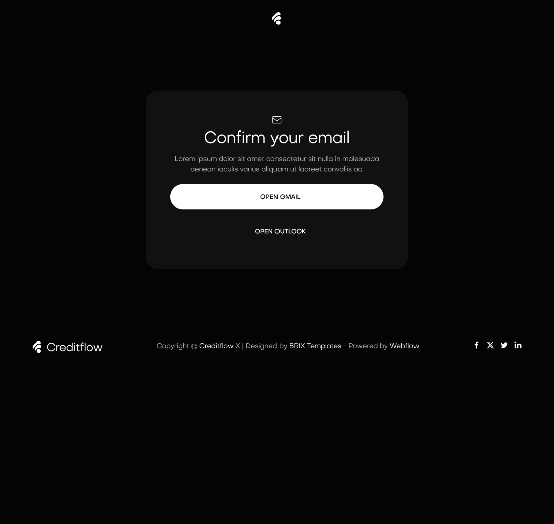 Creditflow - Confirm Your Email Utility Page - Bank Webflow Template | BRIX Templates