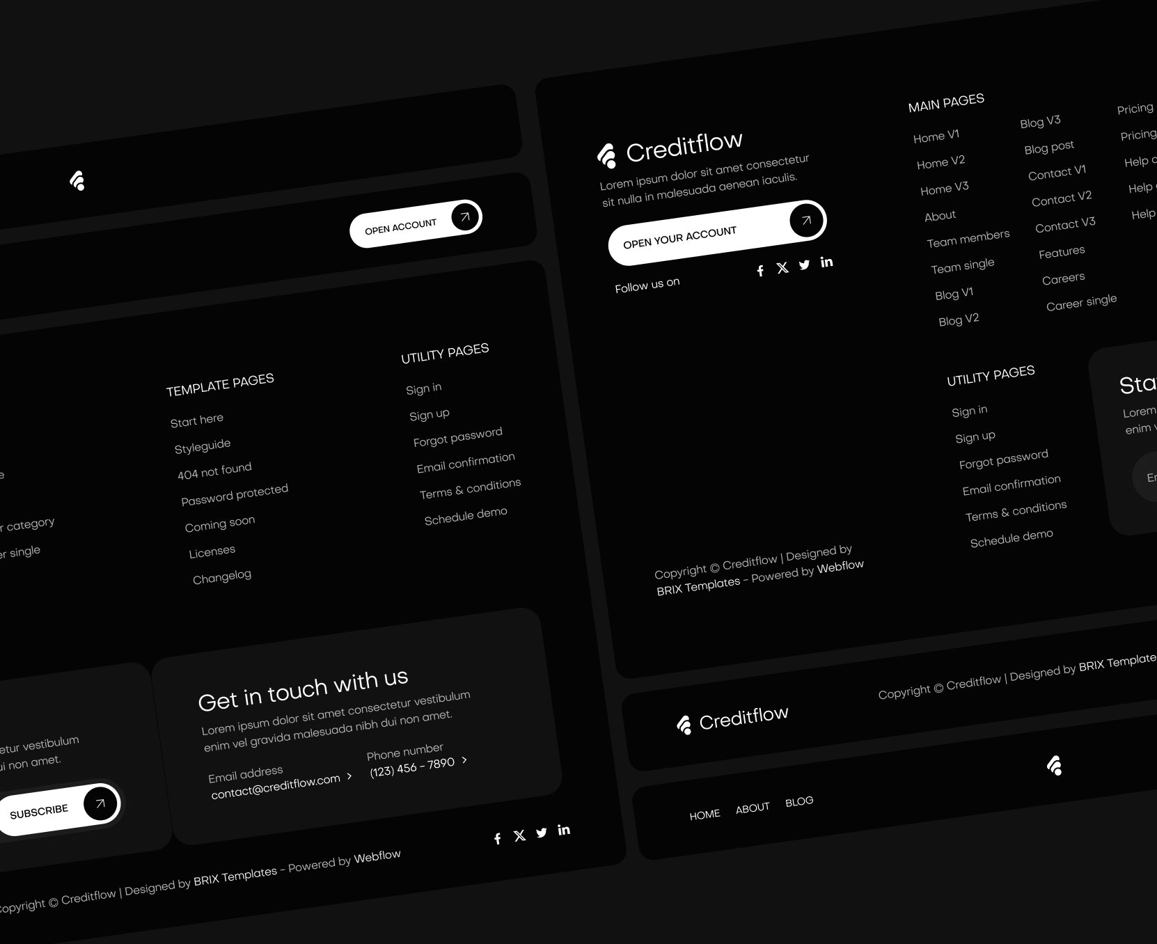 Creditflow - 3 Headers And Footers - Bank Webflow Template | BRIX Templates