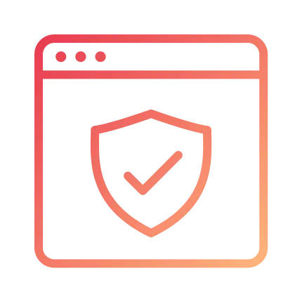 Browser window with a shield icon containing a checkmark, symbolizing web security or firewall protection.