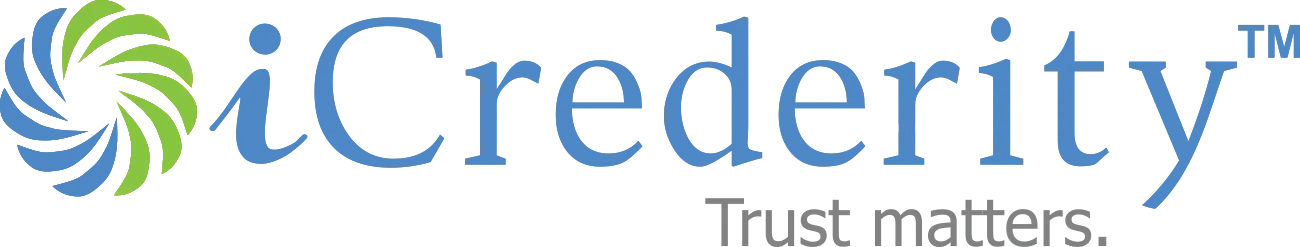 iCrederity logo with stylized circular icon in green and blue and tagline Trust matters.
