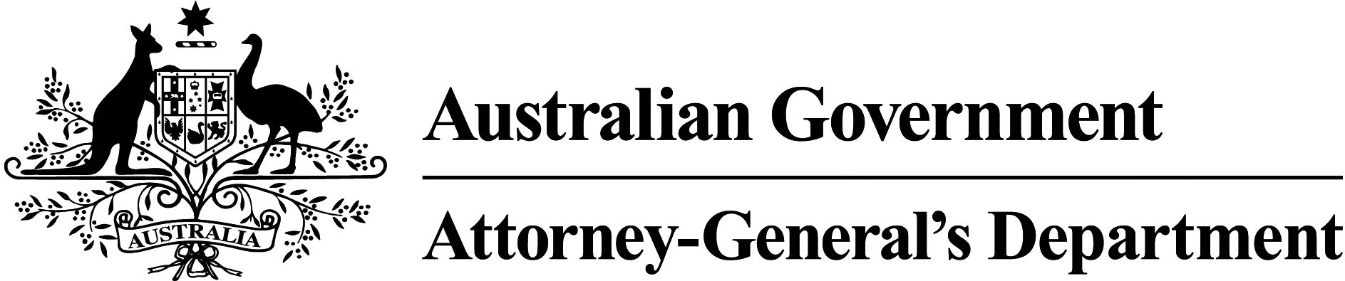 Australian Government Attorney-General's Department logo featuring a kangaroo and emu flanking a coat of arms labeled Australia.