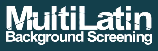 White MultiLatin Background Screening logo on dark blue background.