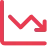 Red downward trending line graph with gray arrow pointing downwards above it.