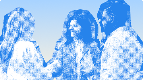 Three people smiling