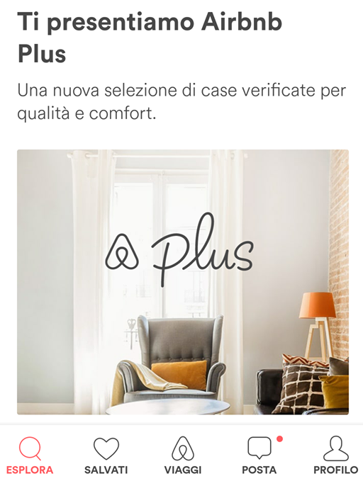 schermata di airbnb plus