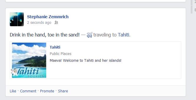 Facebook Traveling to status destination