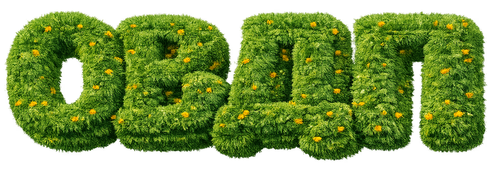 The acronym 'ОВДП' formed by green grass.