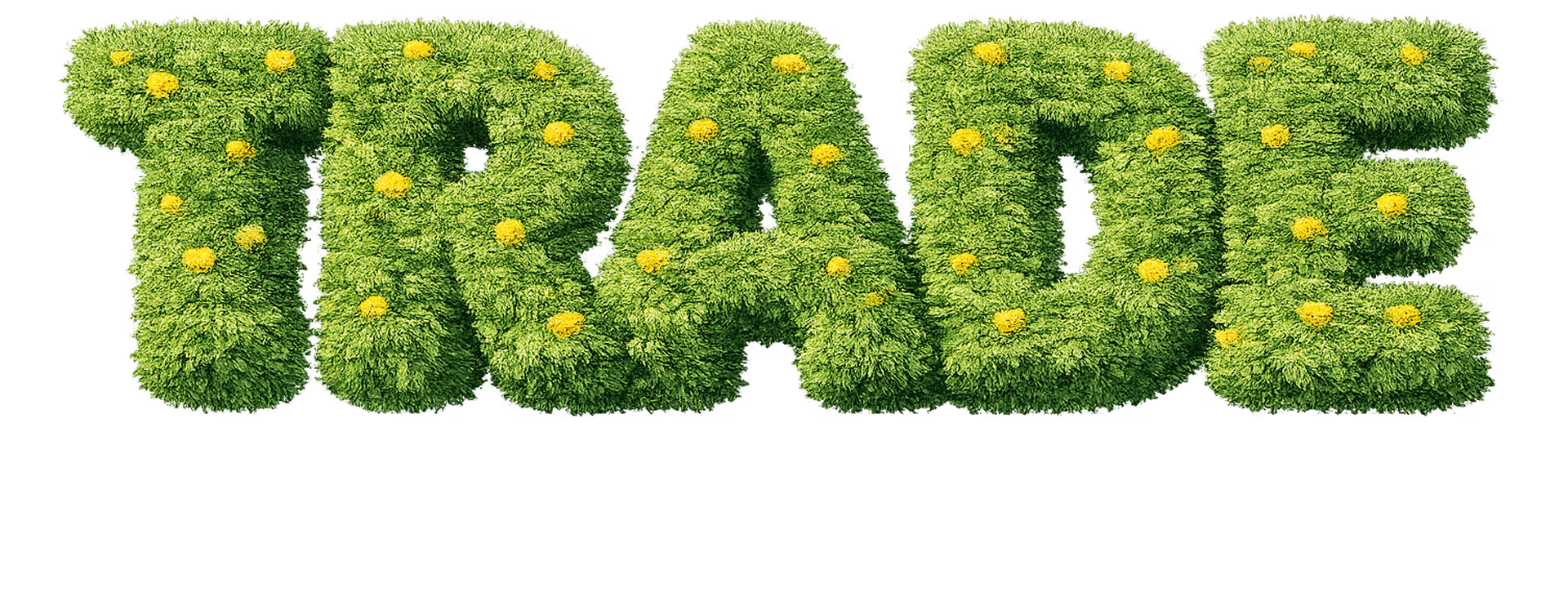 The word 'TRADE' styled in green grass.
