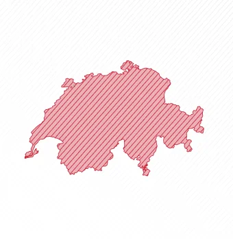 Red striped map outline of Switzerland on a white background.