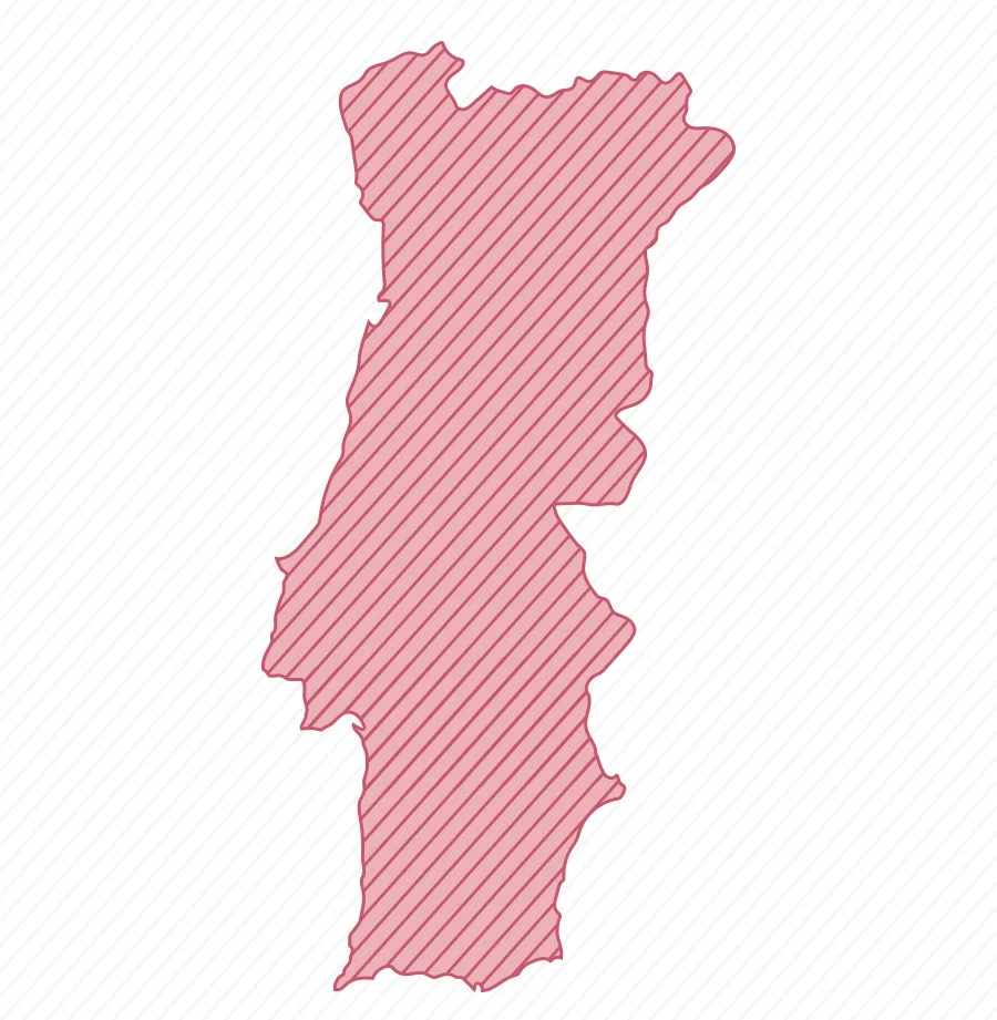 Map outline of Portugal filled with diagonal red stripes.