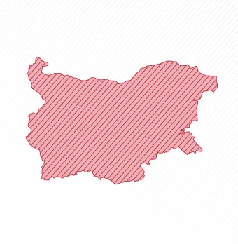Red diagonal striped outline map of Bulgaria on a white background.