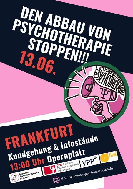 Wir sagen nein! Zu Honorarkürzungen. Demo in Frankfurt, Samstag, 11.04.2026, 15:00 Uhr Opernplatz. Bündnis Psychotherapie in Hessen