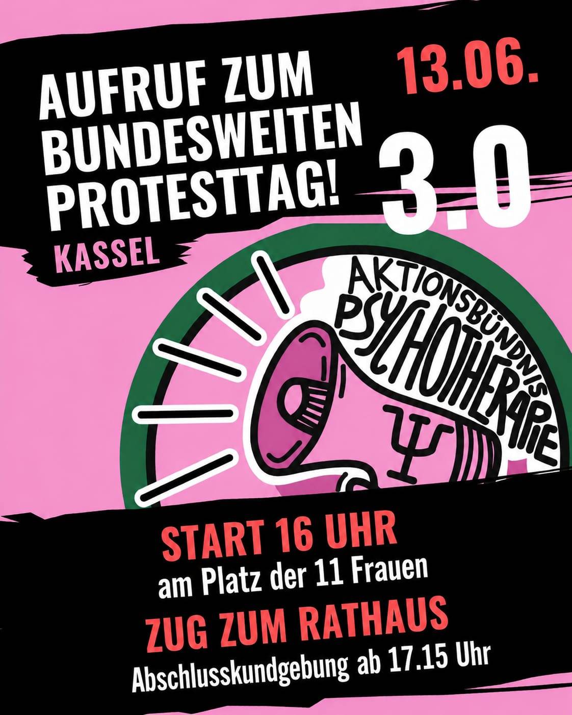 bundesweiter Protesttag am 15.04.2026 in Wiesbaden um 13:00 Uhr am Mauritiusplatz Aktionsbündnis Psychotharapeuten.