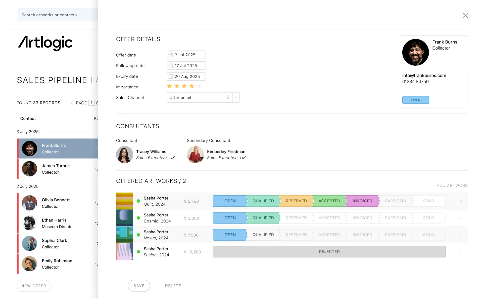 Artlogic Sales Pipeline