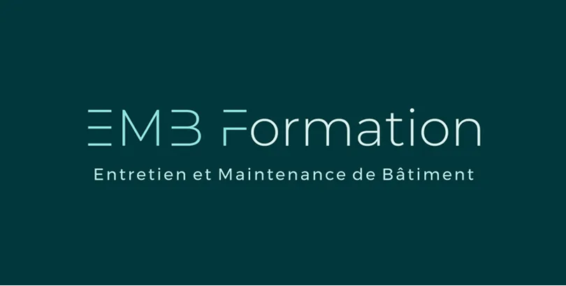 Logo avec le texte 'EMB Formation' et le sous-titre 'Entretien et Maintenance de Bâtiment' sur un fond bleu foncé.