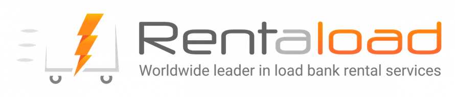 A grey and orange logo reading Rentaload sits on the right of a cart with an orange lightening streak in the centre