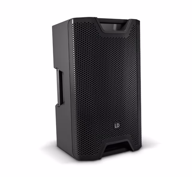 Zwarte LD Systems draagbare professionele luidspreker met metalen grille en handgrepen.