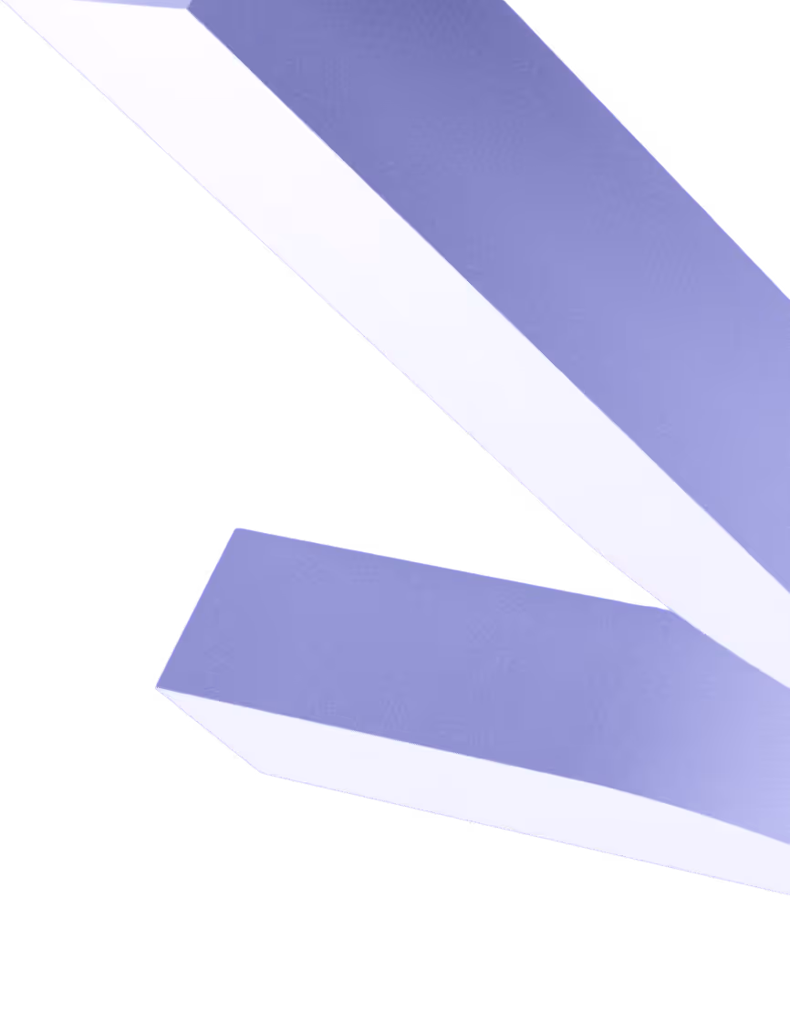 Abstract 3D illustration of two large purple and white diagonal beams crossing on a black background.