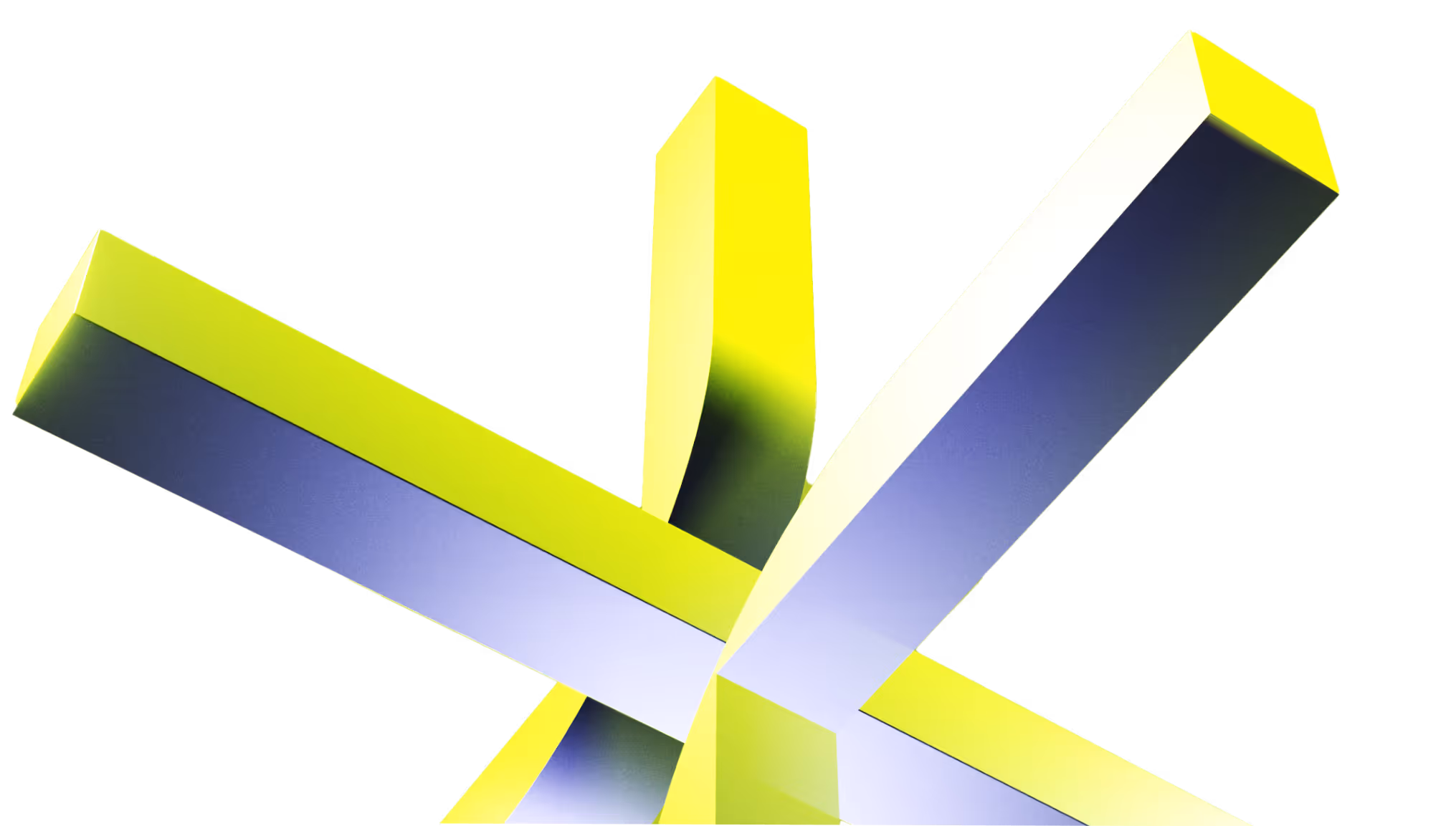 3D abstract geometric structure with intersecting rectangular beams in bright yellow and white shades.