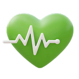 Green heart icon with a white electrocardiogram (heartbeat) line across it.