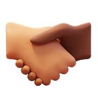 Two stylized hands, one light and one dark, shaking hands as a symbol of agreement.