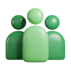 Three stylized green human figures representing a group or community.