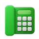 Green icon of a telephone with a handset and keypad.
