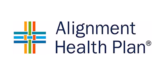 Alignment Health Plan logo with a multicolored abstract cross symbol and navy blue text.