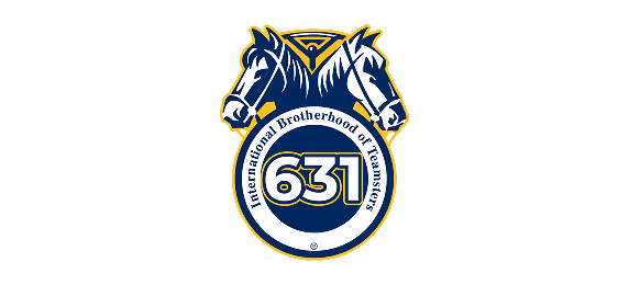 International Brotherhood of Teamsters emblem with two blue horses above a circle containing the number 631.