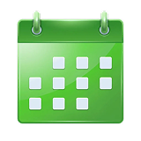 Green calendar icon with a grid of white squares representing days.