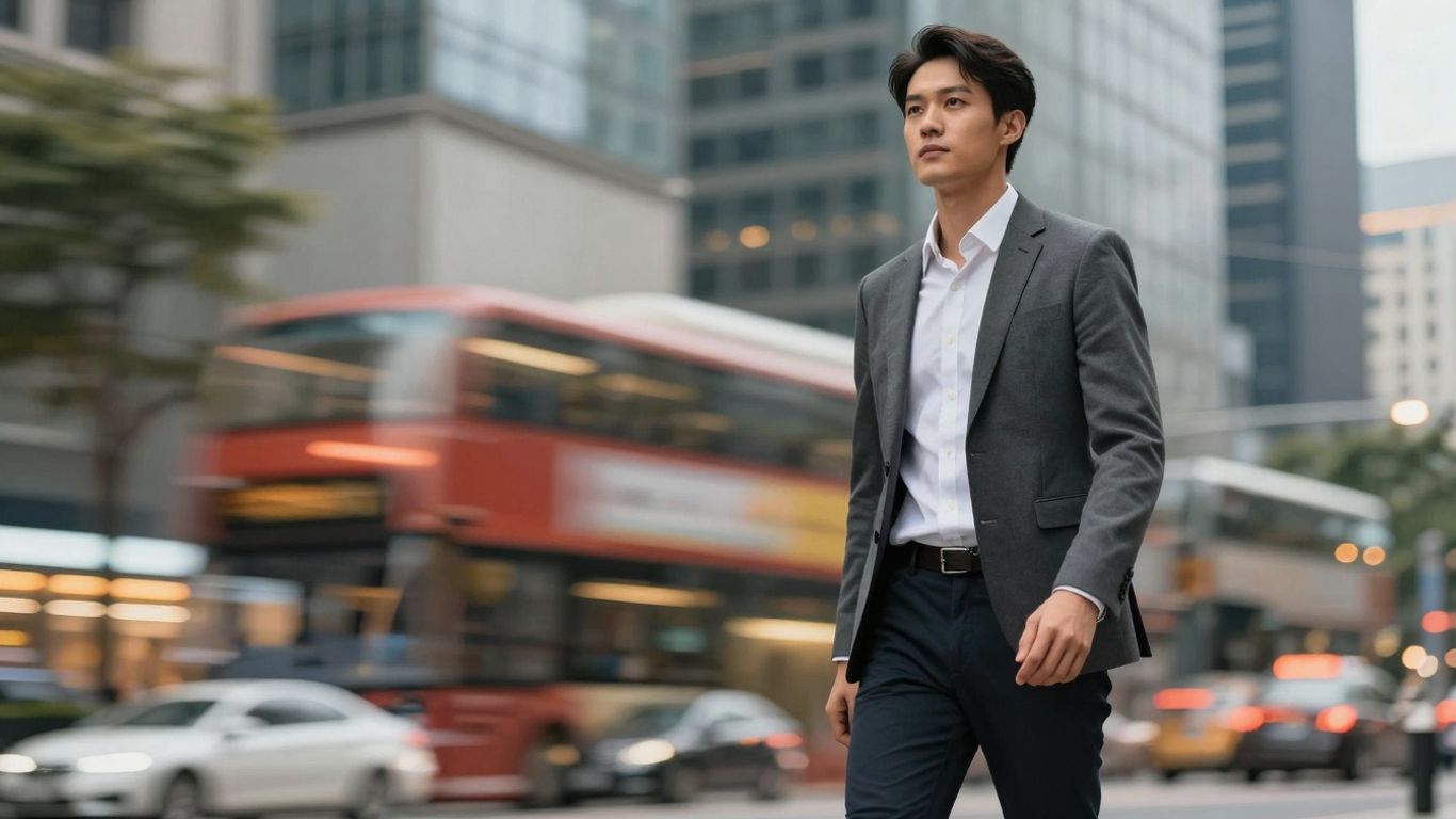 Person moving quickly through a modern city.