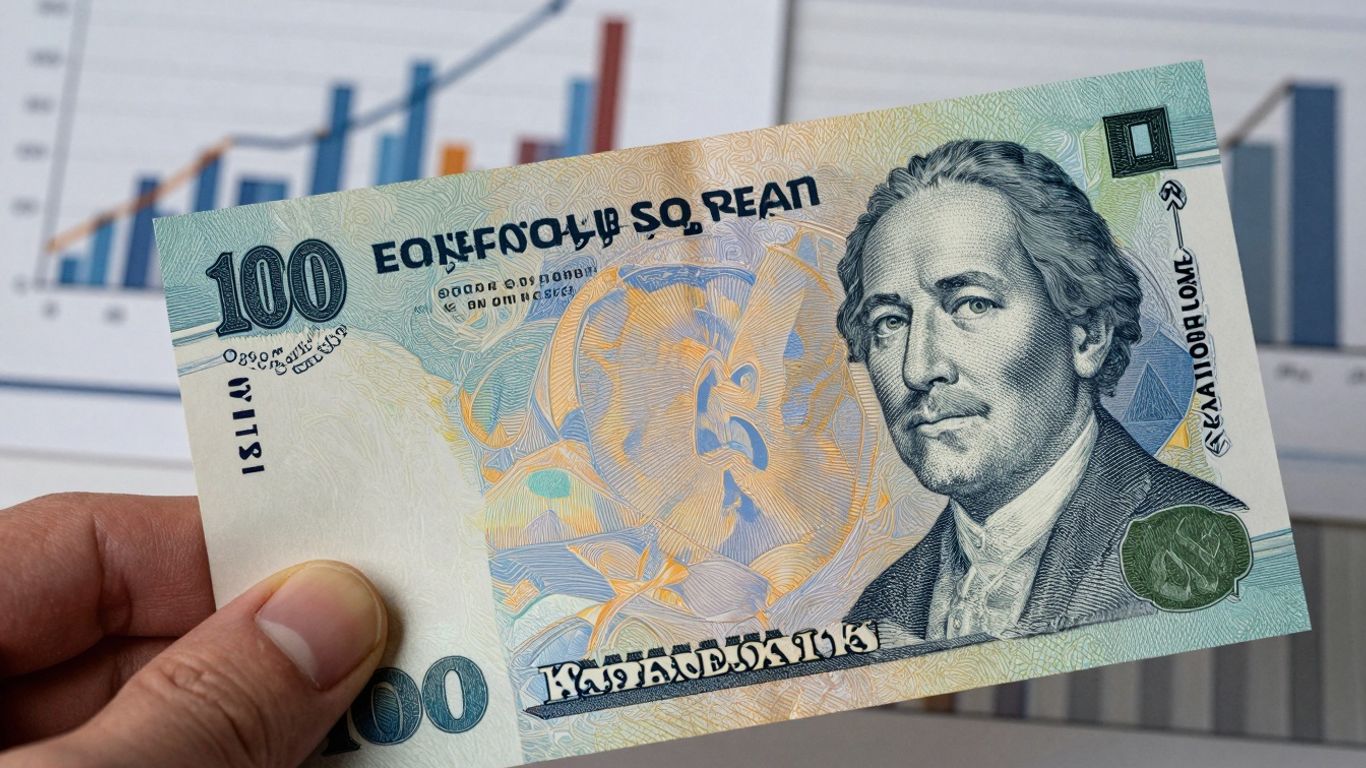 Hand holding a metallic bond certificate, financial charts in background.