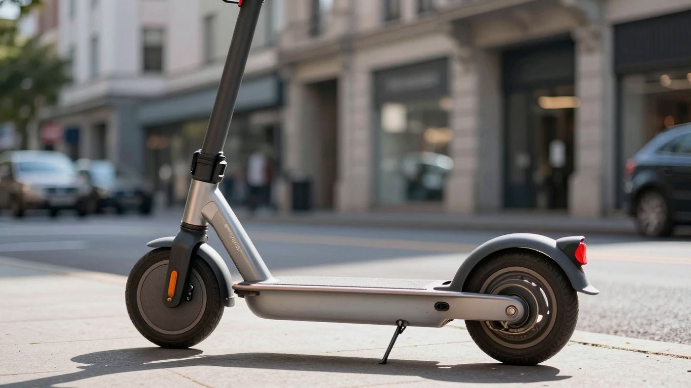 Modern electric scooter on a city sidewalk.