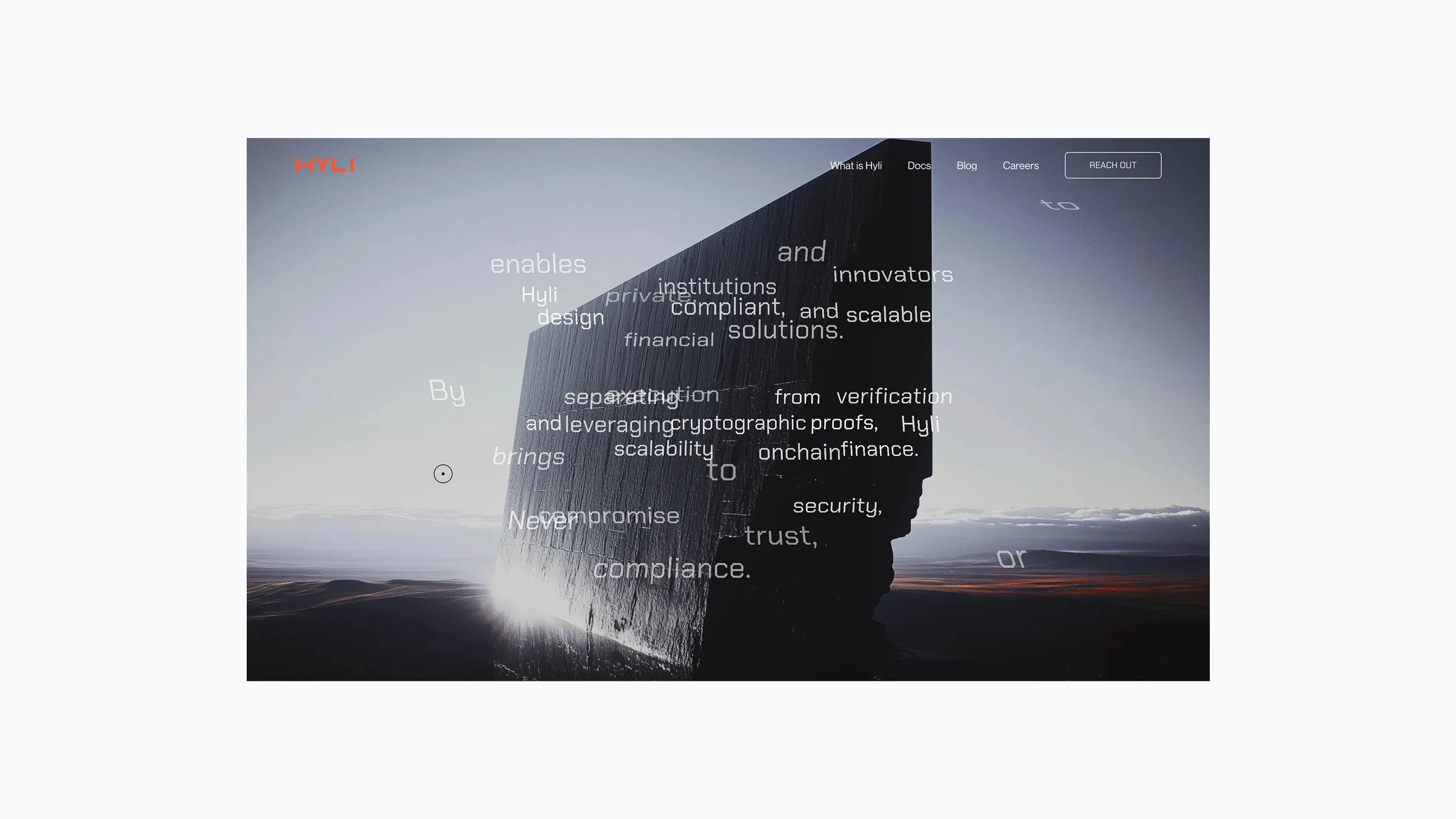 Large monolithic black stone block glowing with sunlight near its base, set against a vast landscape with clouds and distant mountains under a clear sky.