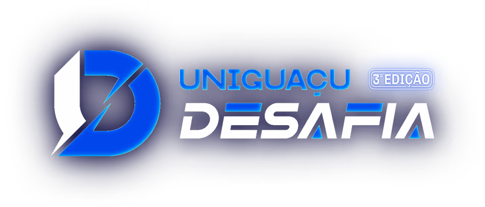 Logotipo azul e branco do Uniguaçu Desafia 3ª edição com ícone estilizado de raio.