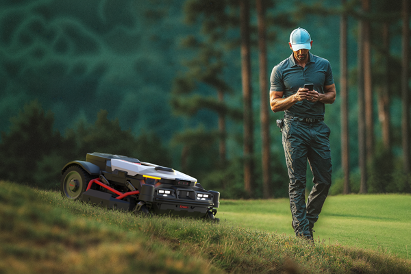 The Kress Mega range of RTKn roboticl awn mowers are unobtrusive and allow golf courses and sports venues to maintain the grass without interrupting play