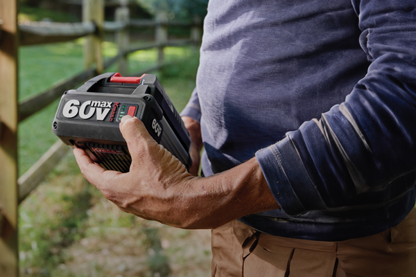 Closeup of the Kress 60 volt professional battery