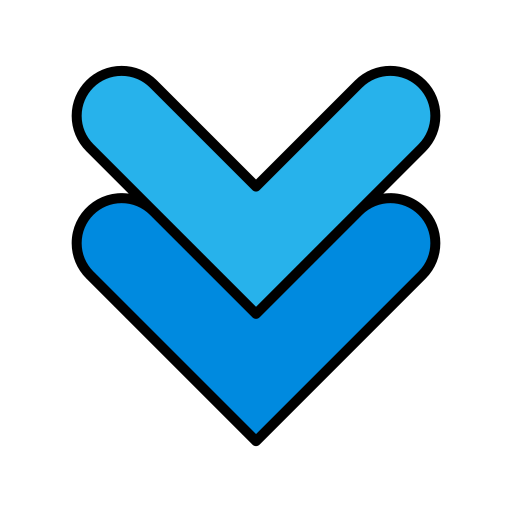 Twee blauwe pijlen wijzen naar beneden op een zwarte achtergrond.