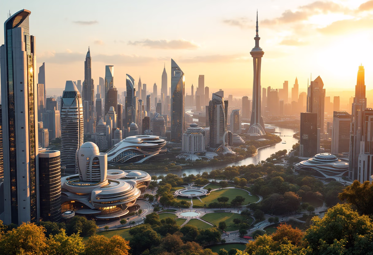 [background image] image of a futuristic city skyline for an ai education tech company