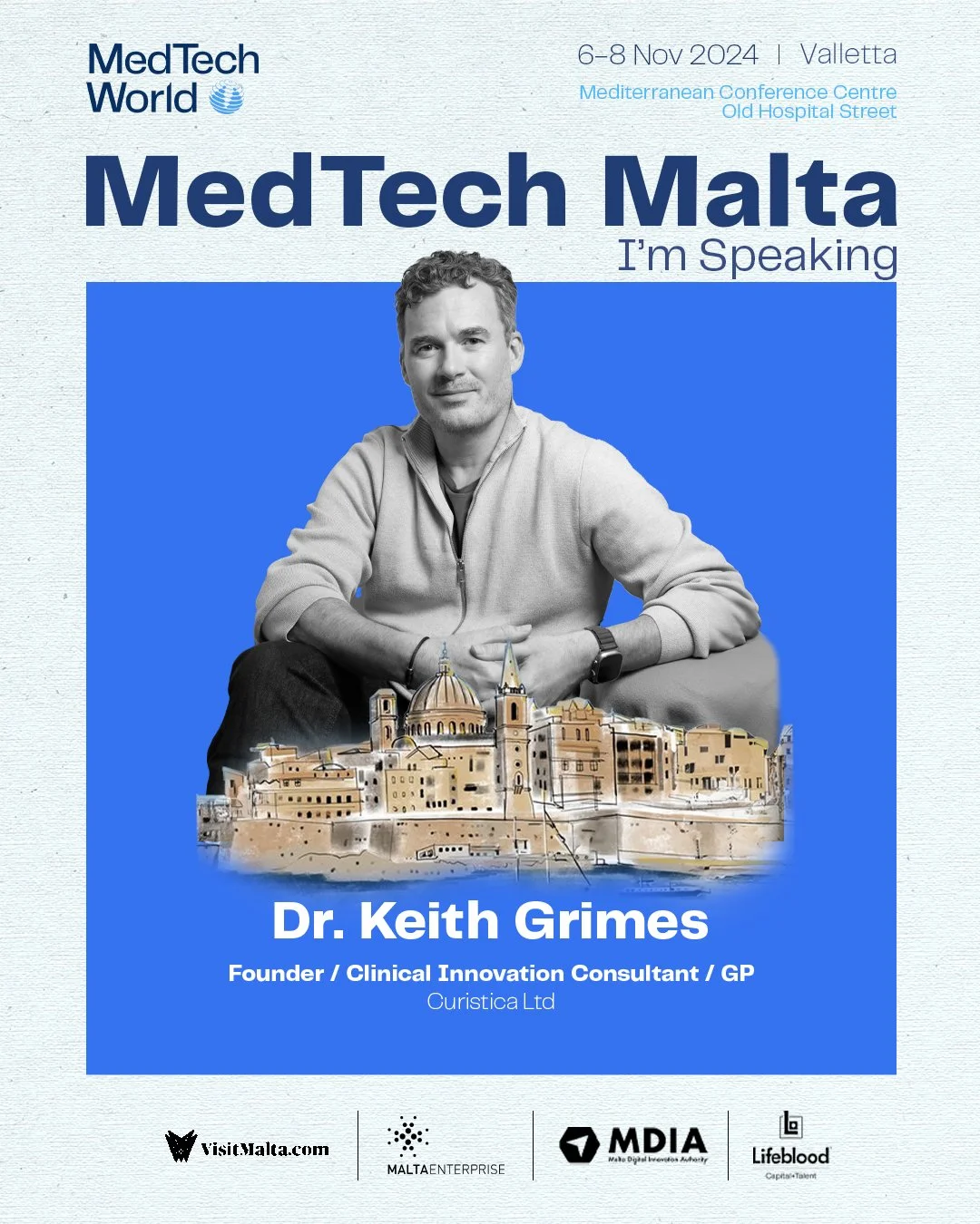 Curistica Dr Keith Grimes speaking at MedTech Malta conference November 2024