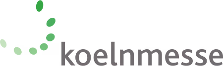 Logo von Koelnmesse mit grünem stilisiertem Buchstaben K über dem Schriftzug Koelnmesse.