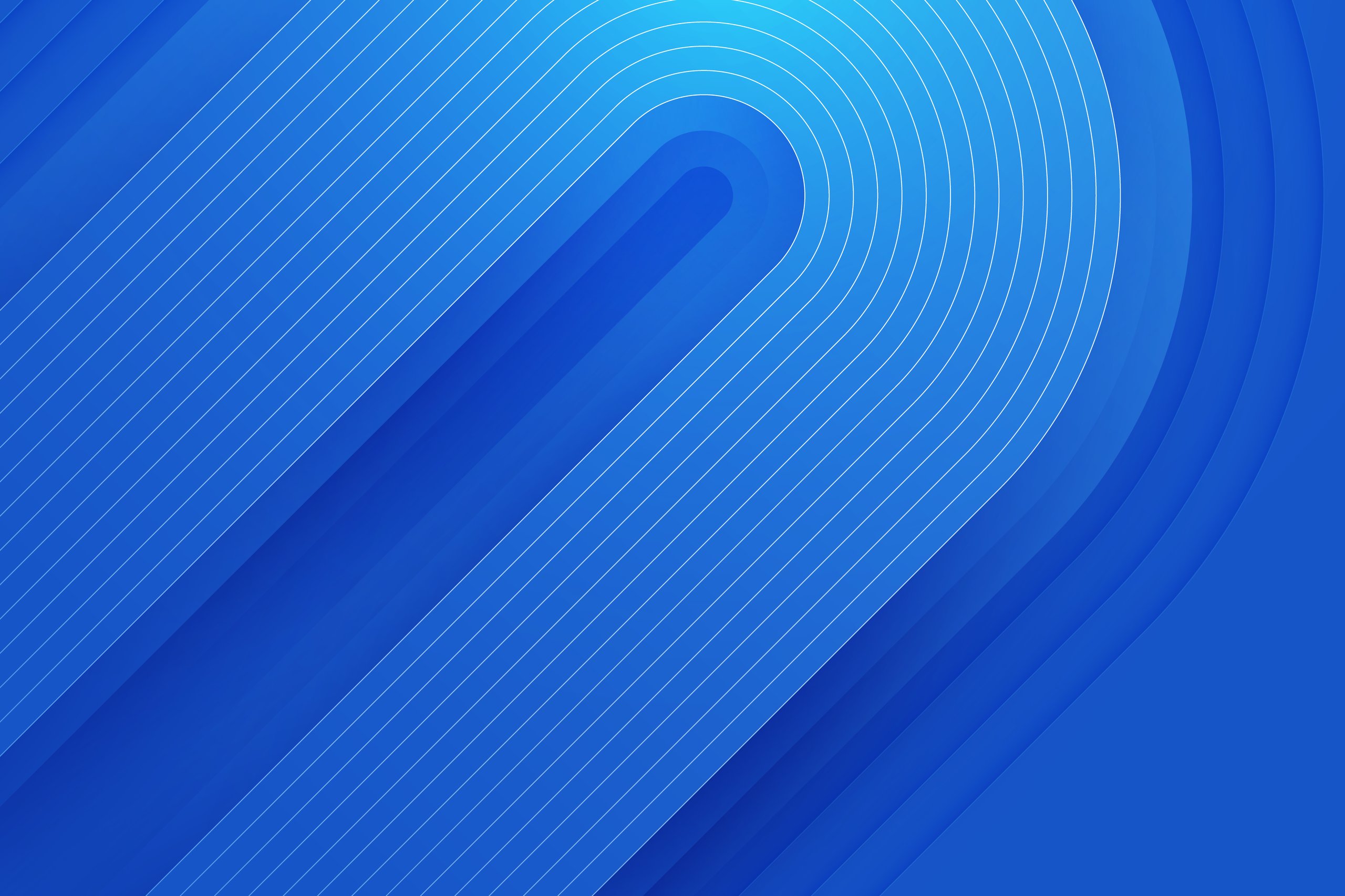 Abstract blue background with layered rounded diagonal lines and thin white diagonal stripes.