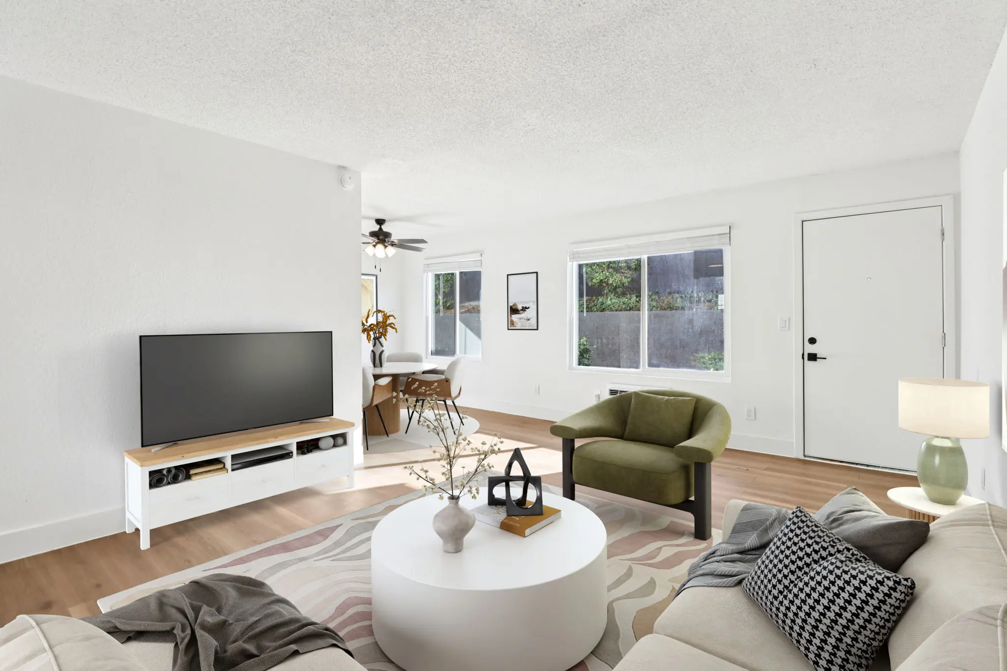 Living area with sofa tv, and coffee table