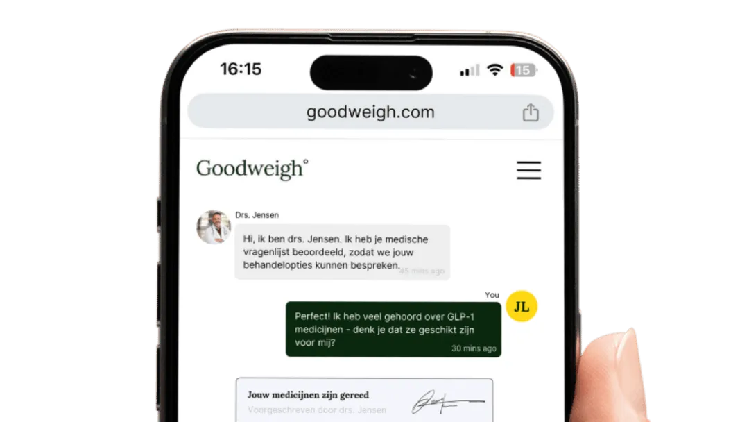 Telefoon met een chat consult met een Goodweigh arts