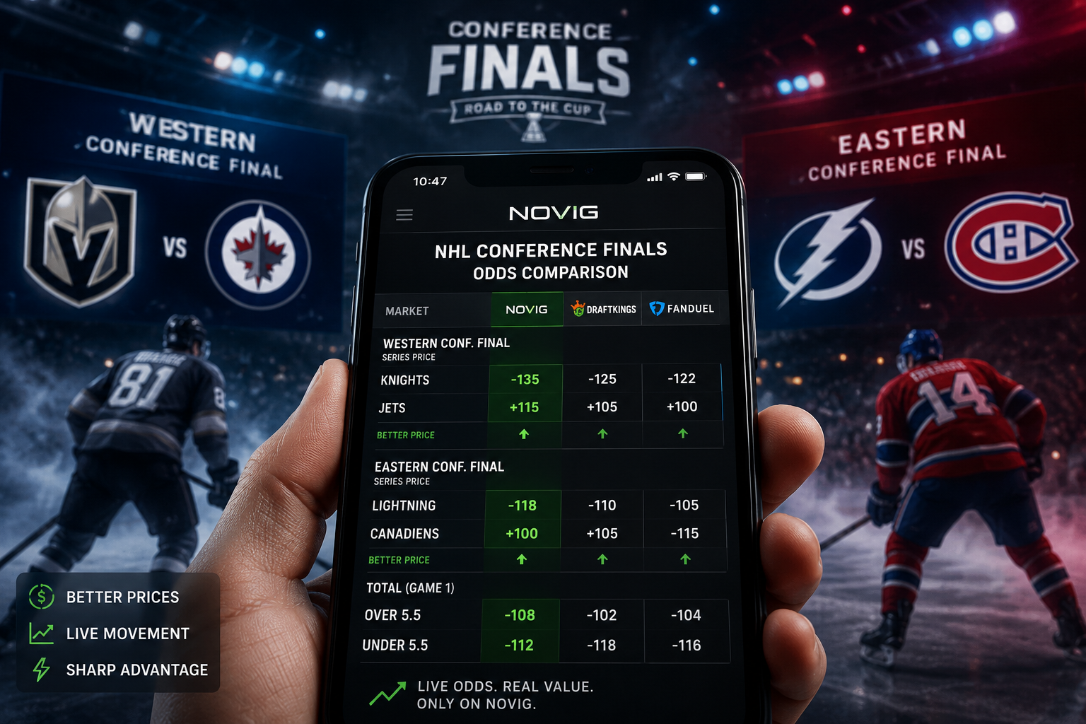 NHL Odds Comparison: Best Novig Lines for Golden Knights-Avalanche and Canadiens-Hurricanes