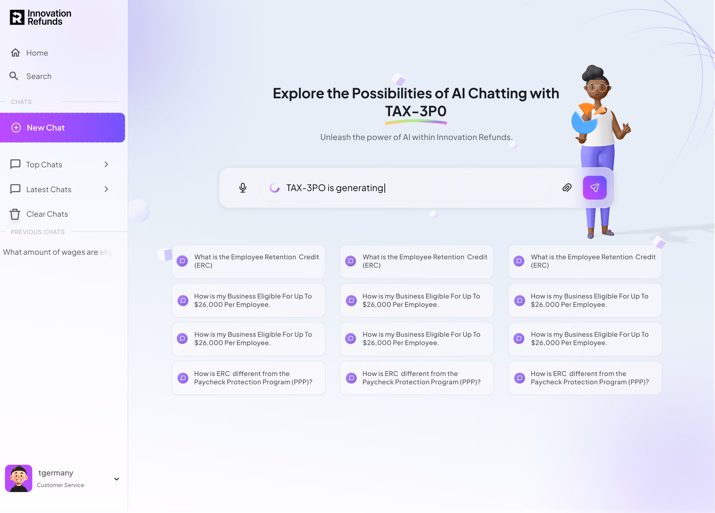 Early Innovation Refunds AI-assisted ERC knowledge retrieval experience for sales representatives.