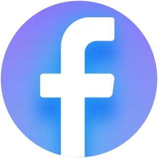 Facebook social media logo with lowercase white f on blue circular background.