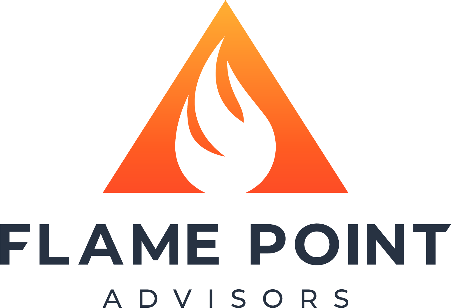 Flame Point Advisors logo with an orange gradient flame inside a triangle above the text.