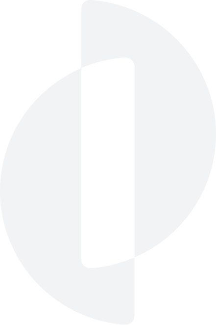 Abstract geometric shape composed of two dark blue curved forms creating an oval silhouette with a vertical gap in the center.