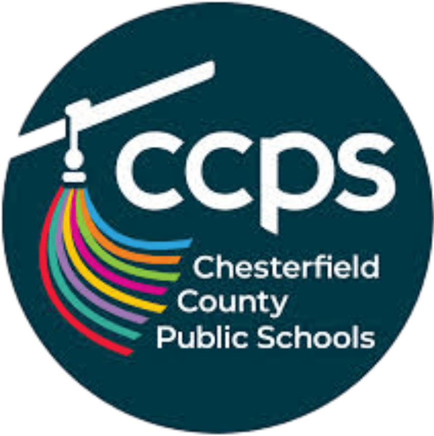 Logo of Chesterfield County Public Schools with the acronym CCPS and a stylized paint sprayer emitting colorful curved lines.